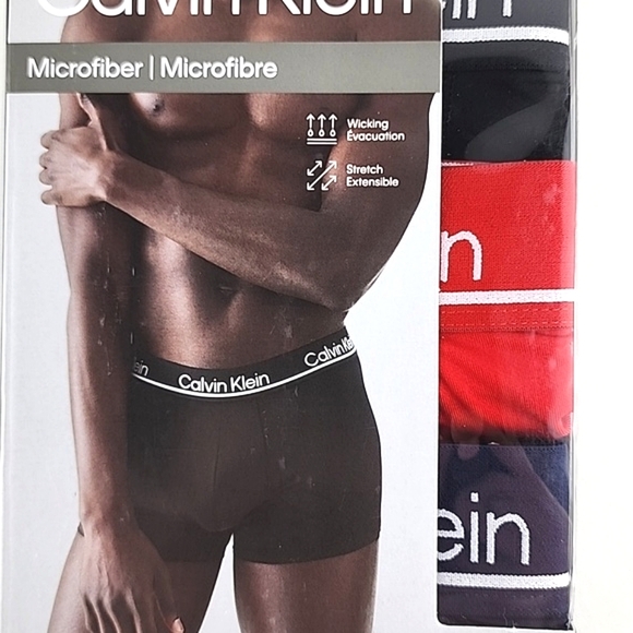 Calvin Klein 3 Pack Microfibre Low Rise Trunk Navy Blue Black Red Size XL - Picture 3 of 9